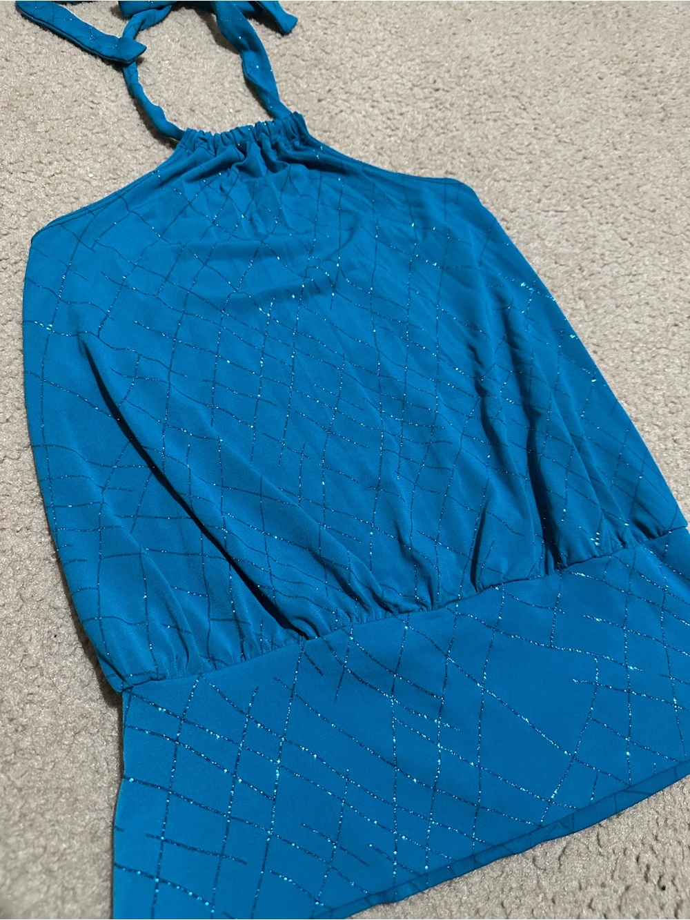 Y2K Charlotte Russe Teal Halter Camisole with Metallic Grid